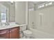 Bathroom with a single vanity and a shower-tub combo at 44 Willow Leaf Way, Sharpsburg, GA 30277