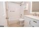 Well-lit bathroom with a shower-tub combination and modern vanity at 201 Lanyard Loop, Peachtree City, GA 30269