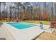 Backyard pool featuring a dolphin statue and lounge chairs surrounded by wooded scenery at 106 Robinson Bend Trl, Peachtree City, GA 30269