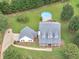 Aerial view showcasing the home's manicured lawn, above-ground pool, and spacious driveway at 2110 Mcgarity Rd, Mcdonough, GA 30252