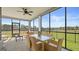 Relaxing screened porch with comfortable seating, dining area, and views of the surrounding green landscape at 588 Parnassus Road, Locust Grove, GA 30248