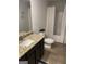 Bathroom featuring granite countertops, stylish fixtures, and a shower with neutral-colored curtain at 742 Great Oak Pl # 13, Villa Rica, GA 30180