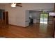 A light-filled view of the kitchen from the living room, great for gatherings at 5475 Pepperwood Ct, Stone Mountain, GA 30087