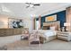 This main bedroom is a dreamy retreat, boasting a tray ceiling, accent wall, and plush carpet at 10459 Trellis Lane (Lot 27), Hampton, GA 30228