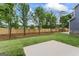 The spacious backyard features a privacy fence, mature trees and a concrete patio at 11192 Cornerstone Way, Hampton, GA 30228