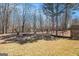 Large backyard with a partial wood fence, and a few sparse trees at 124 Shelton Dr, Mcdonough, GA 30252