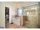 Modern bathroom featuring a walk-in shower, separate tub, and stylish fixtures at 124 Shelton Dr, Mcdonough, GA 30252