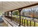 Covered porch with wood railing, perfect for relaxing and enjoying views of the landscaped front yard and neighborhood at 3600 Old Stilesboro Nw Rd, Kennesaw, GA 30152