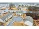Overhead view of a residential neighborhood featuring townhomes, cul-de-sac, and tree-lined streets at 2271 Rolling Trl, Lithonia, GA 30058