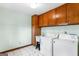 Bright laundry room with a sink, washer, dryer and built in storage at 210 Heritage Cir, Mcdonough, GA 30253