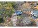 Aerial view of a home with a pool, driveway, and manicured lawn on a sunny day at 916 Marshall Fuller Rd, Dallas, GA 30157