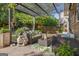 Back patio with a canopy, outdoor furniture, and decorative accents at 4770 Shiloh Springs Rd, Cumming, GA 30040