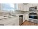 Modern kitchen with stainless steel appliances, white cabinets, and gray backsplash at 200 Adeline Nw Ave, Atlanta, GA 30314