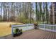 Wooden deck overlooking a large backyard with mature trees, offering a serene outdoor space at 9163 Retreat Pass, Jonesboro, GA 30236