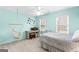 A vibrant bedroom with a hanging chair, desk, and unique decorative touches at 220 Terrane Rdg, Peachtree City, GA 30269