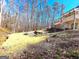Landscaped backyard featuring a home on a hill with a stone patio and a view into the woods at 304 Chestatee Ct, Woodstock, GA 30188