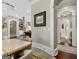 Hallway view leads to the living room, showcasing the home's architectural details and design at 300 Annelise Park Dr, Fayetteville, GA 30214
