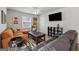 Cozy living room with hardwood floors, an orange sofa, a leather sofa, and a flat-screen TV at 3216 Pheasant Dr, Decatur, GA 30034