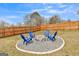 Landscaped backyard featuring a fire pit with blue Adirondack chairs, perfect for outdoor entertaining at 1616 Park Ne St, Conyers, GA 30012