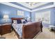 Spacious main bedroom with tray ceilings and beautiful blue accents at 3867 Summer Kitchen Way, Lilburn, GA 30047