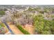 Aerial view showcasing the property, surrounding trees, nearby buildings, and the road nearby at 1115 Highway 54 East, Fayetteville, GA 30214
