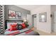 Nicely staged bedroom with automobile racing theme, complete with checkered curtains and racing art at 362 Friendship Oak Way, Hampton, GA 30228