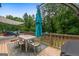 Outdoor deck area with seating, dining table, and shade for relaxing or entertaining at 100 Coldwater Creek Dr, Mcdonough, GA 30252