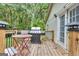 Deck space with a grill and backyard view. Includes a table and chairs for relaxing at 4481 Mclain Cir, Acworth, GA 30101