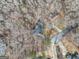 Aerial view of wooded lot showcasing a charming home with a long driveway at 1436 Heritage Court Ct, Villa Rica, GA 30180
