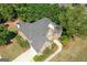 Luxury brick home with a lush green lawn and mature landscaping from an overhead shot at 1500 Royce Dr, Locust Grove, GA 30248