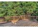 Wooden back deck with a wooden railing overlooking lush foliage creating a private and serene outdoor space at 1500 Royce Dr, Locust Grove, GA 30248