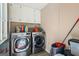 A laundry room featuring a modern washer and dryer with storage cabinets above at 850 Coan Dr, Locust Grove, GA 30248