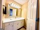 Bathroom with a white vanity, a large mirror with decorative lighting, and a clean aesthetic at 345 Gaelic Way, Tyrone, GA 30290
