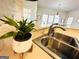 Close-up of a stainless steel kitchen sink and faucet under large windows to let in natural light at 345 Gaelic Way, Tyrone, GA 30290
