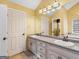 Bathroom featuring dual sinks, large mirror, and access to walk-in closet at 180 Collins Way, Locust Grove, GA 30248