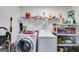 Functional laundry room with shelving, appliances, and cleaning equipment at 4864 Yeagar Rd, Douglasville, GA 30135