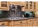 A gourmet kitchen featuring custom cabinets, black tile backsplash, and stainless steel appliances at 1198 Elliot Rd, Mcdonough, GA 30252