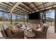 Relaxing covered patio with outdoor seating, TV, and a stone fireplace at 1198 Elliot Rd, Mcdonough, GA 30252