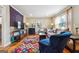 Well-lit living room with hardwood floors, a colorful rug, and a comfortable seating arrangement at 2114 Fellowship Rd, Tucker, GA 30084