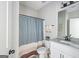 Bathroom featuring a shower and tub combination and a granite vanity top at 624 Bexley Rd, Moreland, GA 30259