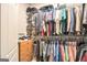 Walk-in closet with hanging clothes and storage shelves, offering ample space at 1209 Persimmon Way, Mcdonough, GA 30252