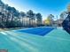 Well-maintained tennis court with blue and green surface and surrounding fence at 114 Rolling Grn, Peachtree City, GA 30269