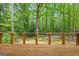 View from a wood deck of a landscaped backyard featuring a fire pit and plenty of trees at 125 Marilyn Ct, Fayetteville, GA 30214