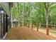 Spacious outdoor wooden deck surrounded by lush trees, perfect for entertaining at 125 Marilyn Ct, Fayetteville, GA 30214