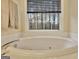 Bathroom boasts an oval soaking tub, natural lighting, and soothing neutral color palette at 215 Farr Lake Dr, Tyrone, GA 30290