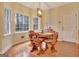 Bright dining area with natural light from the bay window, cozy wooden table, and a door to other rooms at 215 Farr Lake Dr, Tyrone, GA 30290