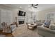 Inviting living room featuring a fireplace, a comfortable sofa, and lots of light from shuttered windows at 125 Tall Timber Ct, Fayetteville, GA 30215