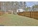 View of a backyard features a shed, wooden fence, and lush green grass at 1120 Minix Rd, Sharpsburg, GA 30277