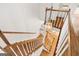 Elegant staircase with hardwood steps, white risers, and a hanging light fixture at 3860 Bays Ferry Trl, Marietta, GA 30062