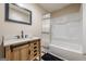 Bathroom featuring a sliding door vanity, neutral walls, and shower with curtain at 3006 Deshong Dr, Stone Mountain, GA 30087